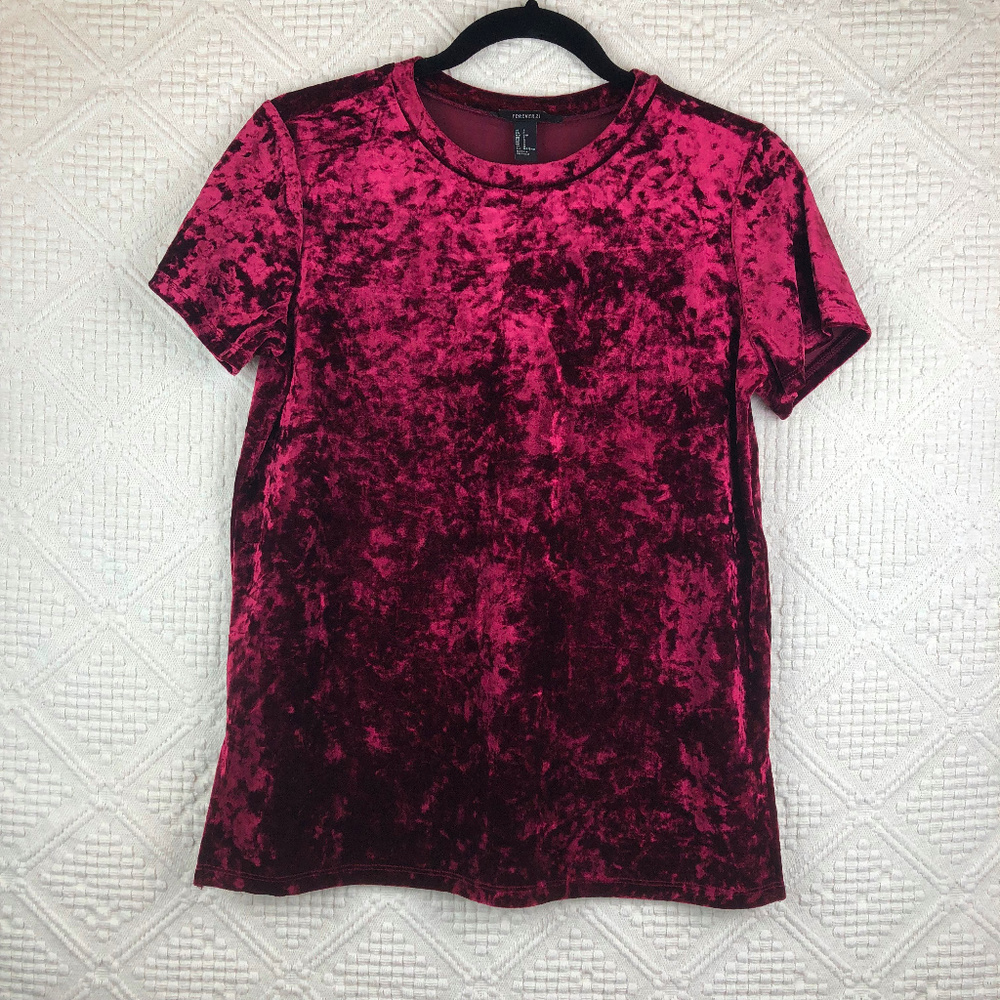 Crushed Velvet Tee Shirt Burgandy- S